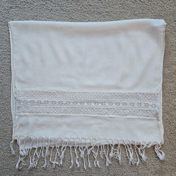 Accessories - Crochet lace detailed ivory scarf boho